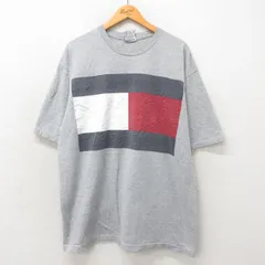 XL/古着 トミーヒルフィガー 半袖 ビンテージ ブランド Tシャツ メンズ 90s ビッグロゴ 大きいサイズ コットン クルーネック グレー 霜降り