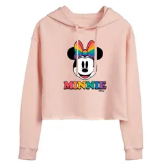 【送料無料】 ディズニー レディース Tシャツ トップス Disney's Minnie Mouse Juniors' Cropped Hoodie Pink
