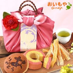 【おいもや公式】籠バックスイーツセット【ピンク】どら焼き どらやき 干し芋 国産 バウムクーヘン スイーツ お菓子 和菓子 洋菓子 お茶 ギフトセット プレゼント 個包装 無添加