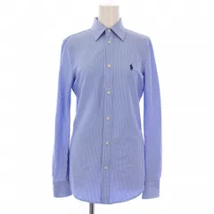ポロ ラルフローレン POLO RALPH LAUREN KNIT DRESS SHIRT シャツ ブラウス 長袖 ストライプ柄 ロゴ刺繍 XS 水色 /BM ■MU