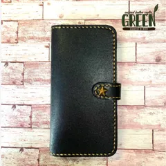 訳あり／現品限り　栃木レザー　iPhone 14plus スマホケース　ブラック　星スタッズ　本革　手帳型　ベルト付き