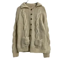 ニット セーター カーディガン レディース M～ ホワイト 襟付き ケーブル 古着卸 アメリカ仕入 a701-5187