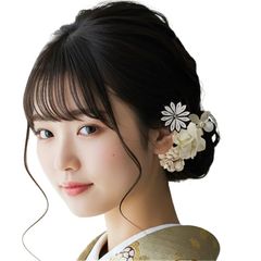 髪飾り6点セット 成人式 卒業式 浴衣 袴 七五三 髪飾りパーツセット くすみカラー Uピン (beige)