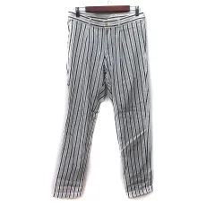 マッキントッシュフィロソフィー MACKINTOSH PHILOSOPHY テーパードパンツ ストライプ 麻 リネン 38 M 白 オフホワイト 黒 ブラック /YI