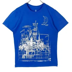 海外限定！ディズニーパークスDisney Parks半袖Tシャツシンデレラ城大判プリントデカプリント青ブルー白ホワイト公式グッズアメカジストリートvintageヴィンテージ50723