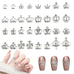 【特価商品】30個セット 可愛い 3D 王冠 立体 王冠 ネイルパーツ シルバー キラキラ 大きめ クラウン ネイルパーツ ネイルパーツ ストーン ネイルアート ジュエリーパーツ レジン封入 デコパーツ (銀)