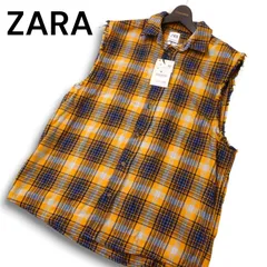【新品 未使用】 ZARA ザラ マン 現行タグ★ 秋冬 フリンジ ノースリーブ チェック ネル シャツ Sz.M メンズ