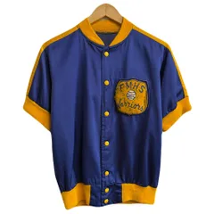 〜60's ブルゾン ジャケット 半袖 サテン ワッペン スナップボタン 青×黄色 No.Y867