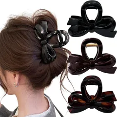 【数量限定】毛量多い 軽い 強力 しっかりとまる 髪留め ヘアクリップ クリップ ヘアクリップ 髪飾り ヘアピン 韓国風 バンスクリップ おしゃれ リボン 大人 ヘアアクセサリー 可愛い 小さめ，BetterJonny エレガント（ブラック+コーヒー+レッドブ