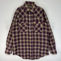 古着 80's/80年代 ヴィンテージ リーバイス Levi's 長袖シャツ チェック ウエスタン スナップボタン フラップポケ ワンポイント ロゴ 薄手 M  ベージュ マルチカラー メンズ
