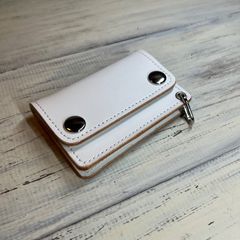 【トラッカーウォレット ミニ】 ホワイト 本革 ハンドメイド 財布 シルバー