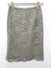 ◇ ⊂ green label relaxing UNITED ARROWS レース 膝丈 タイト スカート サイズ38 カーキ レディース E  【1506110014153】