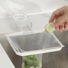 【人気商品】シンク シンク キッチン 台所 浮かせる 省スペース 折り畳み 粘着吸盤 水切りネット50枚付き 生ゴミ入れ ゴミ受け サンカクコーナー 水切りネットホルダー ホワイト 強力吸盤 いらず 三角コーナー Aieve