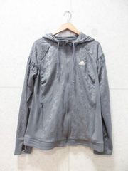adidas アディダス フルジップパーカー 長袖 フード付き ロゴ 刺繍 ボタニカル柄 グレー Lサイズ