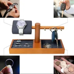 【新品未使用】EVOLZA　木製 腕時計スタンド 多機能 キースタンド 小物収納 指輪 コイン置き 天然木 おしゃれ インテリア 玄関 デスク ギフト　114