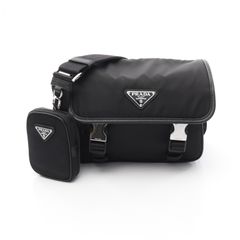 プラダ PRADA ショルダーバッグ RE-NYLON TESSUTO+SAFFIANO 2VD0342DMHF0002 ブラック ナイロン サフィアーノレザー ショルダーバッグ メンズ 新品