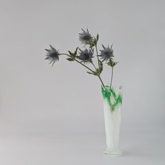 【送料無料】　岩田工芸　アクアマリン　花瓶　岩田硝子　岩田ガラス　岩田工芸ガラス　IWATA GLASS　岩田藤七　昭和レトロ　ディスプレイ　撮影小物　小道具　日本製　時代物　年代物　アンティーク　古道具