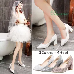 美脚パンプス ブライダル大きいサイズ ウェディング靴 ハイヒール ローヒール   vii3v053307