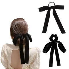 【数量限定】輪ゴム ベロア 髪ゴム リボン 髪飾り 蝶々結び ヘアバンド 卒業式 ヘアアクセサリ 入学式 ヘアアクセサリー 通勤 おしゃれ ヘアゴム 可愛い シュシュ 全年使用 ベロアリボン 黒 YFFSFDC 2個セット