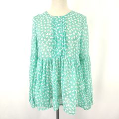 美品/フランス製★エジェリ EGERIE★長袖 ブラウス【レディースS-M程度/エメラルドグリーン/花柄】シースルー/Tops/Blouse◆BJ004-g