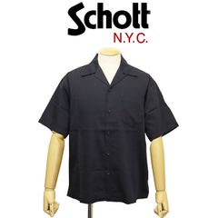 SCHOTT オープンカラーシャツ レーヨン コットン 半袖 無地 黒 XL