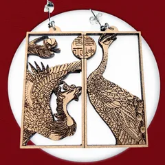 伊藤若冲ピアス【孔雀鳳凰図】ペア２点セット