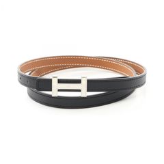 エルメス HERMES ベルト フォーカス ミニミニ Hベルト ブラック/ゴールド レザー ベルト レディース Used A