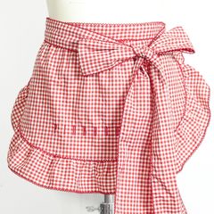 【美品】ピンクハウス★フリル＆ピコフリルが可愛い！ ギンガムチェックのタブリエ エプロン 赤・白系  *k3883