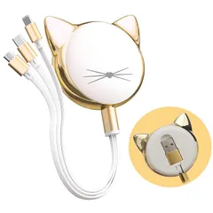 【新品】 （Zhuoxining）携帯電話充電ケーブル、3本のデータケーブルに1本、高速充電、さまざまな携帯電話モデル（Micro/Type-c）の充電をサポート、自動格納式、ローリングテスト、USBフロントコネクタ（ゴールド）