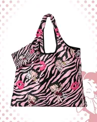 Betty Boop　ベティちゃん　エコバッグ　収納ポーチ付き　ローズパープル　ゼブラ柄　パジー　犬　唇柄　買い物バッグ　買い物袋　トートバッグ　折りたたみバッグ　マイバック　可愛い　アメコミ　キャラクター　平成　レトロ　ギフト　プレゼント　海外雑貨