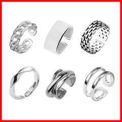 【特価商品】おしゃれ 調節可能 シンプル セット 人気 レディース メンズ ファッションリング シルバー アクセサリー リング 6個入り 指輪 [YFFSFDC]