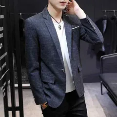[ ] メンズ ファッション 服 男性用 オシャレ シンプル 大人 かっこいい 大きいサイズ ストリート 紳士服 スーツ ジャケット カジュアル スリム フィット 韓国スタイル 春 チェック柄 シングル