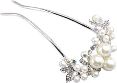 Miaomyao ミャオミャオ 簪 かんざし バチ型 髪飾り 和装 留袖 パール 花 Ｕコーム シルバー ヘアアクセサリー プレゼント クロス セット(シルバー,  ワンサイズ)