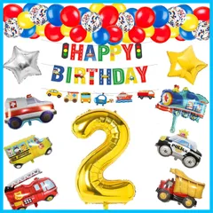 【特価商品】誕生日 飾り付け 男の子 バルーン 数字 2歳 バースデーバルーン 誕生日プレゼント 風船 車 パーティー飾り 人気 高級気球車両 列車 警察車両 トラック 救急車 バスヨット 消防車 51点セット