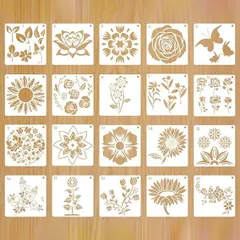 【在庫処分】Mollytek 20枚セット 描画テンプレート ステンシルシート プレート 花 子供 手帳用 製図用 絵画テンプレート 描画ツール 絵描き道具 塗り絵 DIYアルバム 絵図 手帳用に (花)