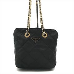 良品 PRADA プラダ ナイロン テスート 三角ロゴ キルティング ミニ チェーン トート バッグ レディース ファッション小物 ブラック k5304