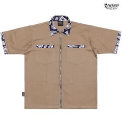 LOWLOW STREETWEAR LOWRIDING BANDANA ZIPUP SHIRTS【KHAKI】( ワークシャツ ジップシャツ 半袖 ショートスリーブ バンダナ ペイズリー PAISLEY LOWRIDER ローライダー ロサンゼルス)