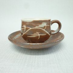 A1323-5/益子焼/杉本浩太郎 作/色絵兎文カップ&ソーサー/茶道具/煎茶器