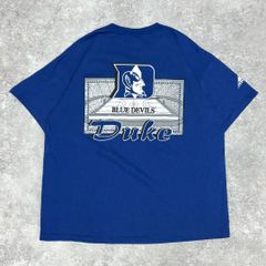 90s デューク大学 バスケットボール 「BLUE DEVILS」 フロッキープリント Tシャツ APEX ONE ブルー L 古着 カレッジ シングルステッチ