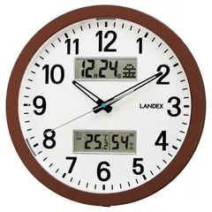 非電波 窓2_ブラウン ランデックス(Landex) 掛け時計 アナログ ディアデイズ ライト付き 自動点灯 静音 連続秒針 温度 湿度 表示 ダークブラウン YW9178DBR