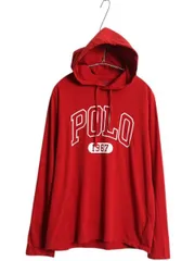 【お得なクーポン配布中!】 ポロ ラルフローレン プリント フード パーカー メンズ М 古着 コットン 長袖 Tシャツ フード付き ロンT プルオーバー カットソー レッド