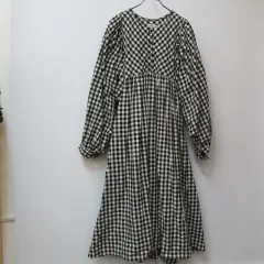 シャーリング ボリューム 袖 ギンガムチェック コバン チェック ロング丈ワンピース