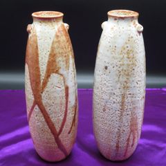 ★陶器 美濃焼 志野 錆釉流し 一輪挿し 花生 花瓶 飾壺 置物 濃淡2本セット