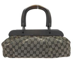 【本物保証】 グッチ GUCCI GGキャンバス ウッドハンドル ハンドバッグ 112683 1705 ベージュ×ブラック GG ロゴ