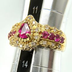K18YG 750 ルビー 0.8ct ダイヤモンド 0.15ct　ペアシェイプ リング 指輪 カラーストーン 3.9g