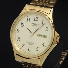 ff366 CITIZEN 6100-s96401 ゴールド デイデイト メンズ Citizen 6100 Men's Quartz watch gold tone case band day date