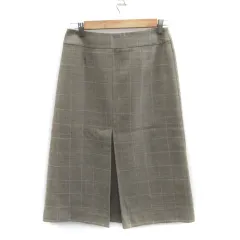 ローラアシュレイ LAURA ASHLEY フレアスカート ロング丈 グラフチェック柄 ウール 11 グレージュ /SM8 ■MO