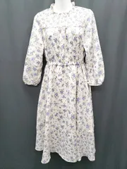 ◇ earth music&ecology 花柄 ウエストゴム 長袖 ロング ワンピース サイズＦ ベージュ ブルー系 レディース P  【1406180057985】