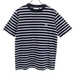 LACOSTE ラコステ ボーダー柄 半袖 ピケ Tシャツ S 濃紺 REGULAR FIT メンズ 古着