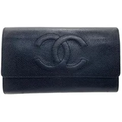 シャネル 長財布 ココマーク 二つ折り長財布 キャビアスキン レザー 革 ブラック 黒 CHANEL CC ファスナー長財布 財布 ロングウォレット ウォレット サイフ【中古】